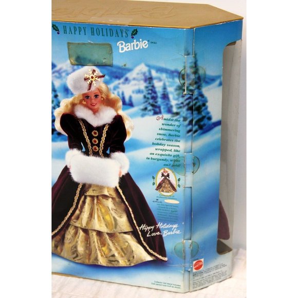 VTG 1996 Mattel Happy Holidays Barbie Doll Special Edition Fur Velvet Gown - Picture 4 of 9